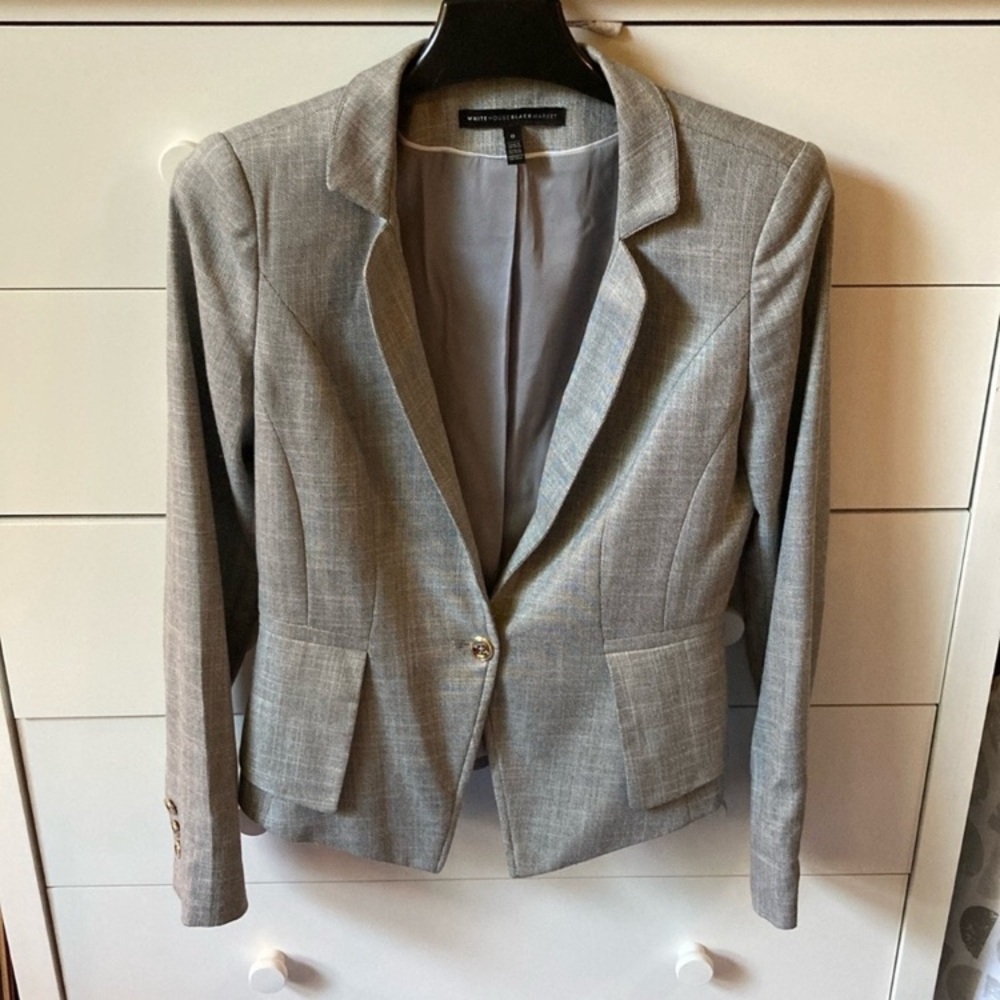 🍂 WHITE HOUSE BLACK MARKET SIZE 0 GRAY BLAZER